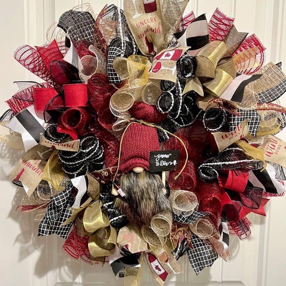 Wine Gnome Ribbon Handmade Wreath 22 inches “Time to wine down” #W1 - Picture 10 of 11